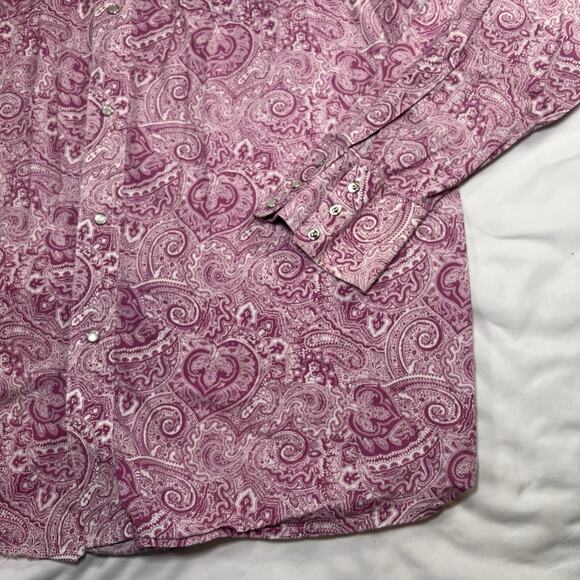 Wrangler Western Shirt Mens Size XL Pink Paisley Floral Breast Cancer Pearl Snap - Picture 4 of 16
